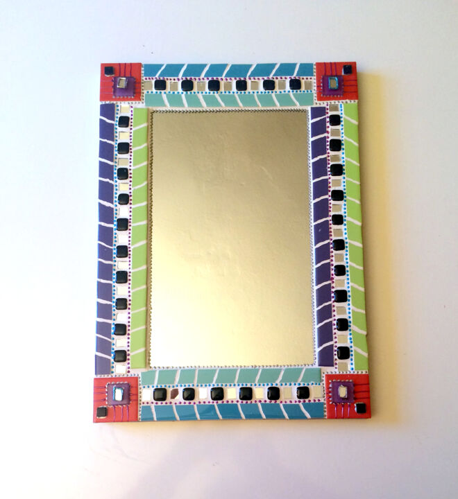Design intitulée "miroir mosaïque "li…" par Odile Maffone, Œuvre d'art originale, Accessoires