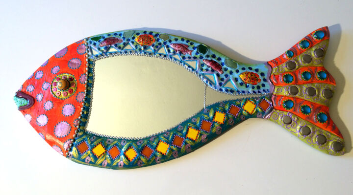 Design intitulée "poisson miroir mosa…" par Odile Maffone, Œuvre d'art originale, Accessoires