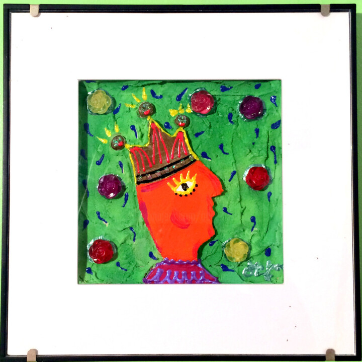 Collages intitulée ""roi dans la prairi…" par Odile Maffone, Œuvre d'art originale, Acrylique Monté sur Plexiglas