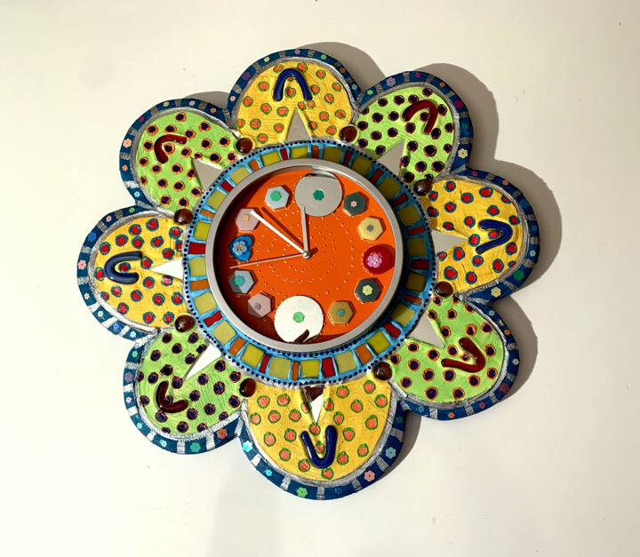Σκίτσο με τίτλο "horloge fleur "fleu…" από Odile Maffone, Αυθεντικά έργα τέχνης, Ψηφιδωτό