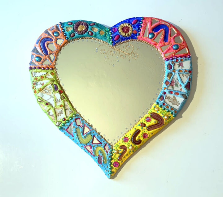 Design intitolato "miroir déco murale"…" da Odile Maffone, Opera d'arte originale, Mosaico Montato su Pannello di legno