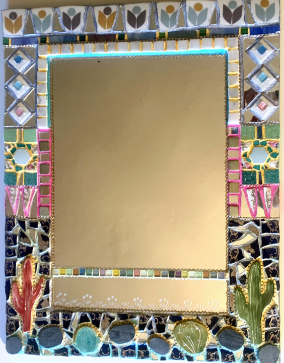 Design intitolato "miroir rectangulair…" da Odile Maffone, Opera d'arte originale, Ceramica Montato su Pannello di legno