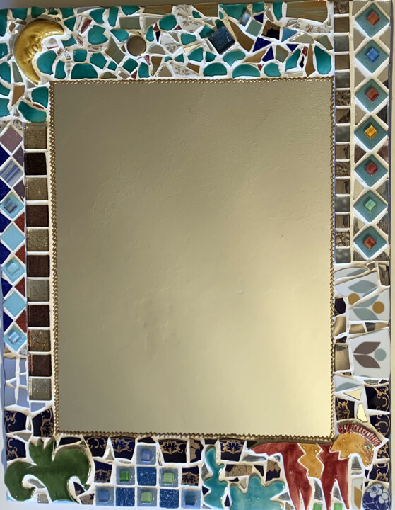 제목이 "miroir rectangulair…"인 미술작품 Odile Maffone로, 원작, 모자이크 목재 패널에 장착됨