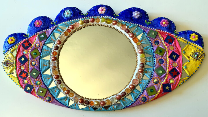 Design intitulée "miroir peinture " œ…" par Odile Maffone, Œuvre d'art originale, Accessoires Monté sur Panneau de bois
