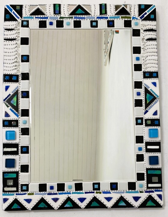 "miroir mosaïque "bl…" başlıklı Design Odile Maffone tarafından, Orijinal sanat, Mozaik Ahşap panel üzerine monte edilmiş
