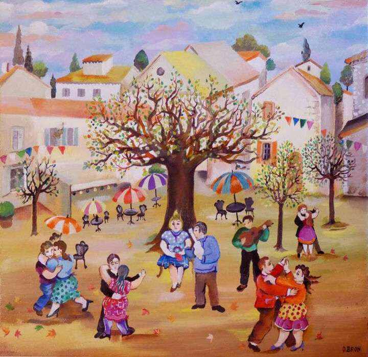 Painting titled "LE BAL d'AUTOMNE" by Bron Odile, Original Artwork, Oil