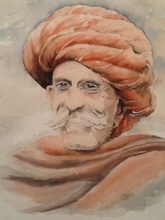 Painting titled "Homme au turban rou…" by Ode, Original Artwork