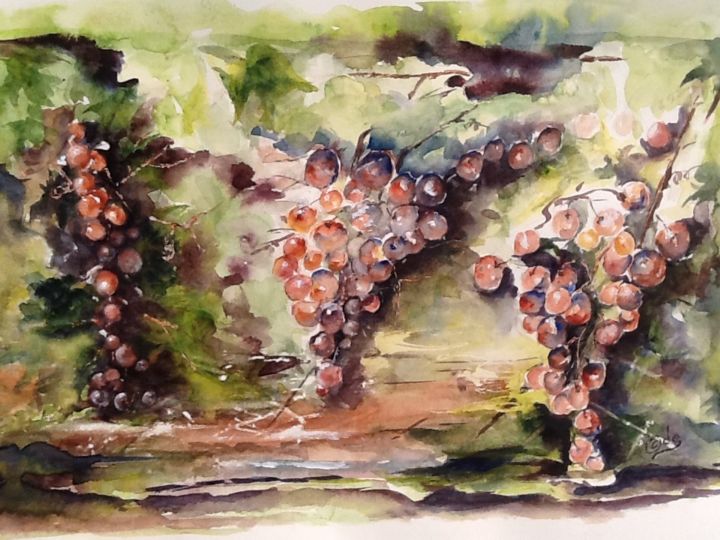 Pintura titulada "Le raisin du jardin" por Ode, Obra de arte original, Acuarela