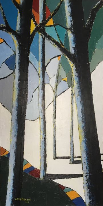 Painting titled "Forêt de lumière" by Odile Ménard, Original Artwork, Acrylic