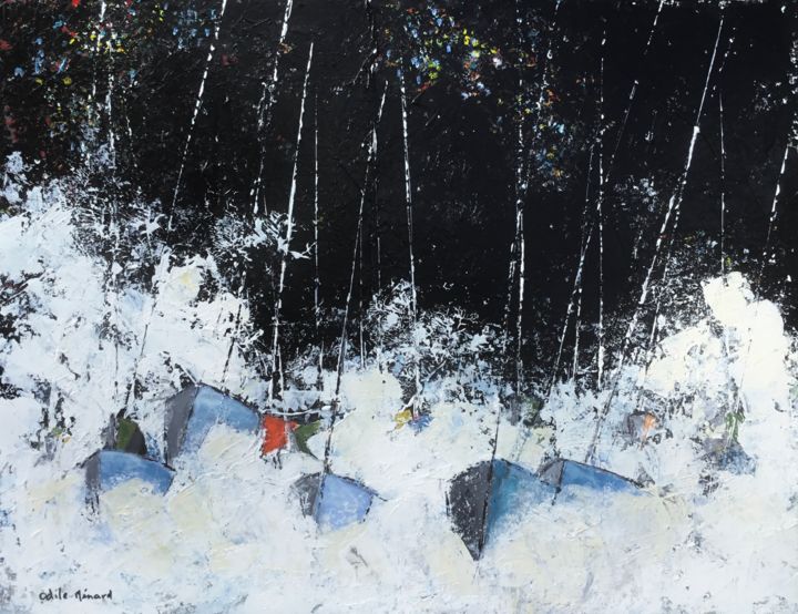 Peinture intitulée "Nuit noire en mer" par Odile Ménard, Œuvre d'art originale, Acrylique