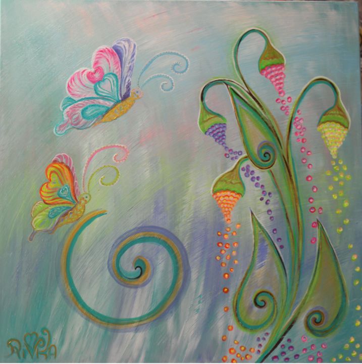 Painting titled "Go with the flow" by Rivka, Original Artwork, Acrylic