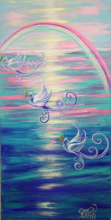 Painting titled "Over the Rainbow" by Rivka, Original Artwork, Acrylic