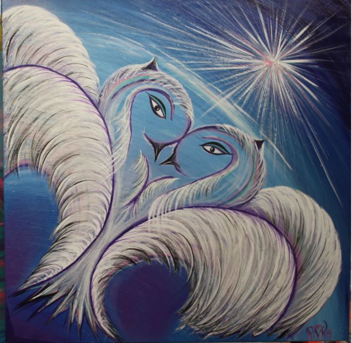 Painting titled "Flight of  soulmate…" by Rivka, Original Artwork, Acrylic