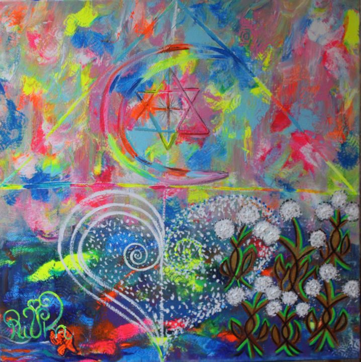 Malerei mit dem Titel "Message out of the…" von Rivka, Original-Kunstwerk, Acryl