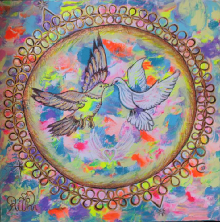 Painting titled "Falcon ,Dove" by Rivka, Original Artwork, Acrylic