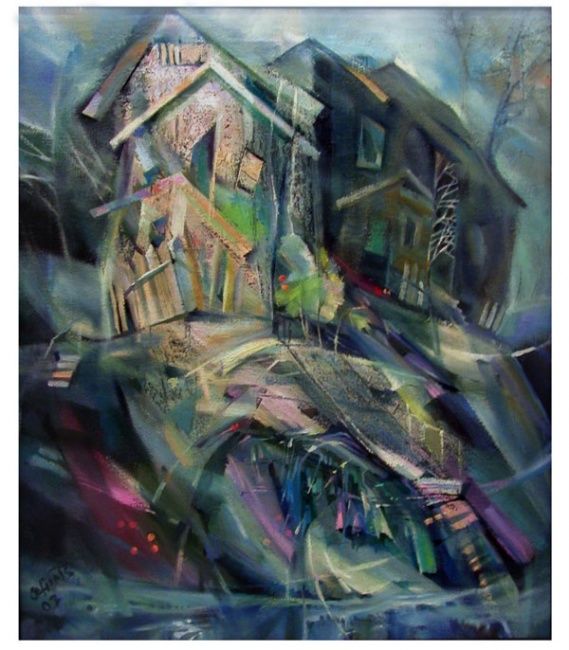 Schilderij getiteld "Старый дом" door Oleg Odinets, Origineel Kunstwerk