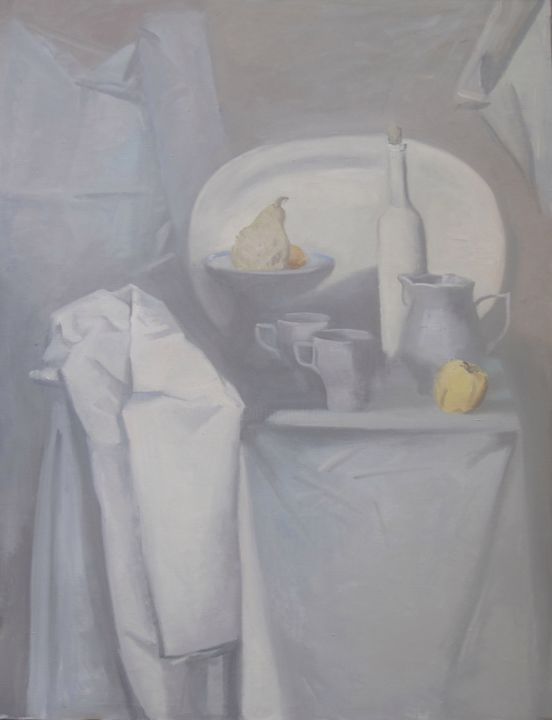 Malerei mit dem Titel "White Still Life" von Oksana Slezina, Original-Kunstwerk, Öl