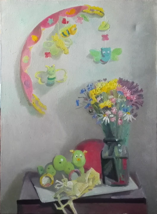 Peinture intitulée "Still Life with Bees" par Oksana Slezina, Œuvre d'art originale, Huile