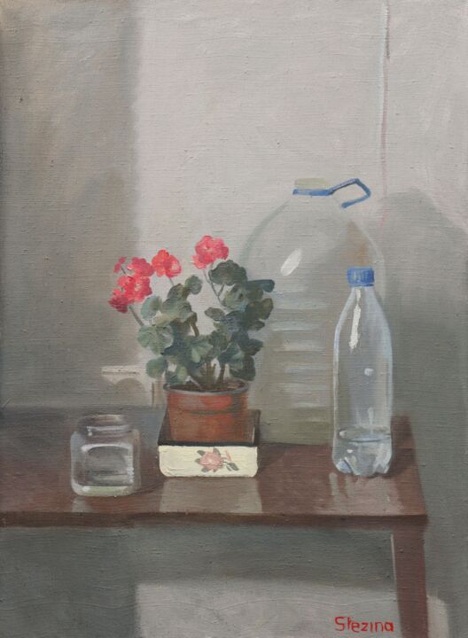 Schilderij getiteld "Still Life with Bot…" door Oksana Slezina, Origineel Kunstwerk, Olie