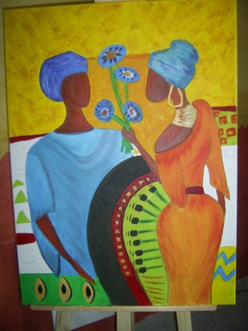 Painting titled "COUPLE AFRICAIN" by Patou, Original Artwork