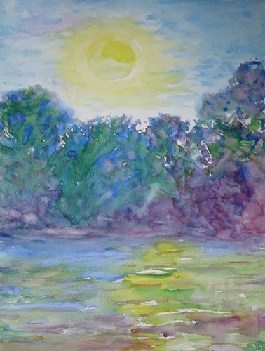Painting titled "viev over the lake…" by Mikala Lykke, Original Artwork, Oil
