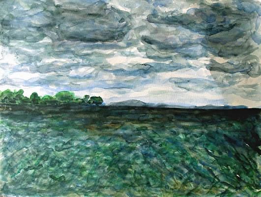 Pittura intitolato "Cloudy sea-view ove…" da Mikala Lykke, Opera d'arte originale, Olio