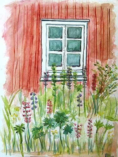 Painting titled "window of house in…" by Mikala Lykke, Original Artwork