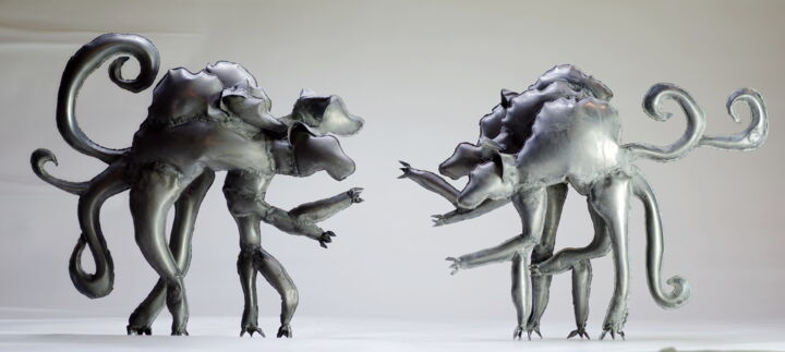 Sculpture titled "Between the Twins" by Vilgeniy Melnikov (Ofely Art), Original Artwork, Metals