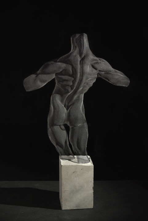 Skulptur mit dem Titel "Male Nude Back" von Ofer Rubin, Original-Kunstwerk, Metalle
