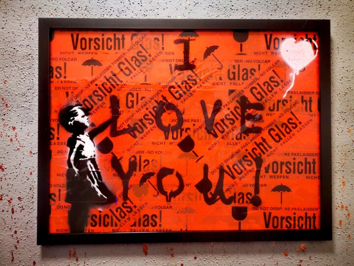 Collagen mit dem Titel "I love you" von Daveschloffi, Original-Kunstwerk, Sprühfarbe