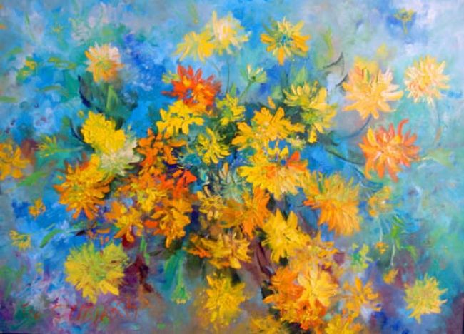 Peinture intitulée "gold flowers" par Irina Ofliyants, Œuvre d'art originale, Huile