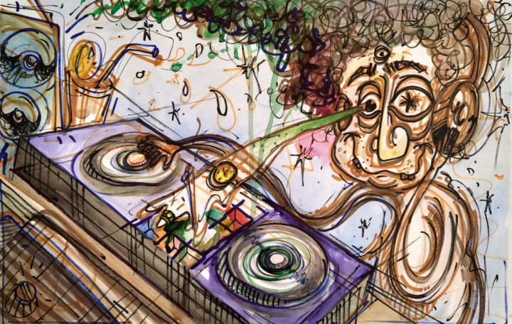 Pittura intitolato "DJ" da Kirill Karpov, Opera d'arte originale, Acquarello