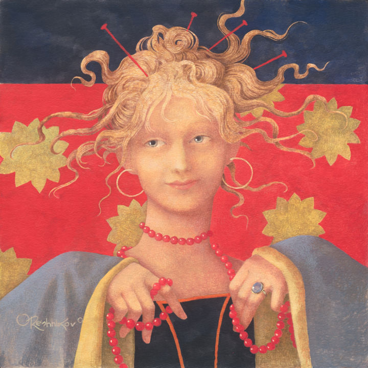 Картина под названием "Woman & Red Chain" - Ohad Milner, Подлинное произведение искусства, Другой