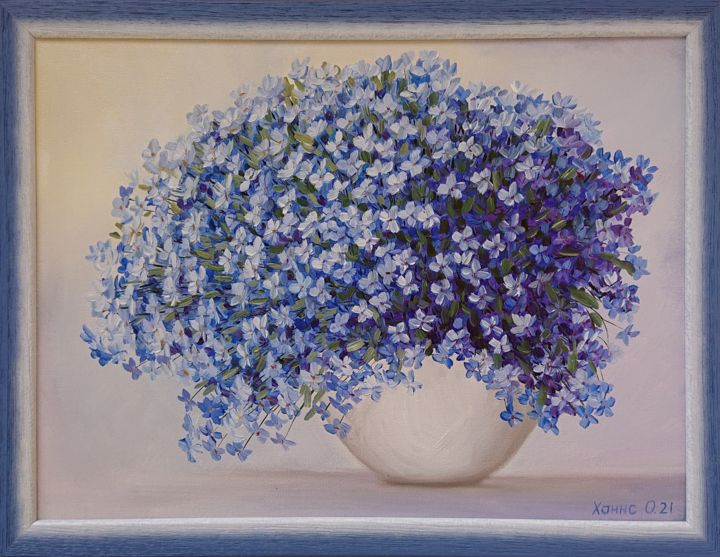 「Blaue Blumen」というタイトルの絵画 Olga Hanns (O. Hanns)によって, オリジナルのアートワーク, オイル