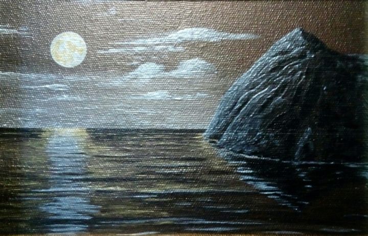 Painting titled "Луна над морем.jpg" by Odzhan Naumkin, Original Artwork, Acrylic