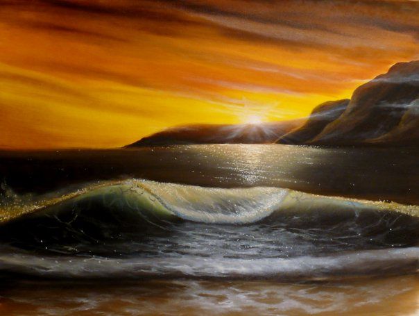 Peinture intitulée "Sunset on the beach" par Oilart, Œuvre d'art originale, Autre