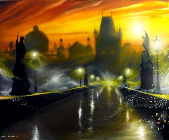 Painting titled "Magic Prague" by Oilart, Original Artwork, Oil