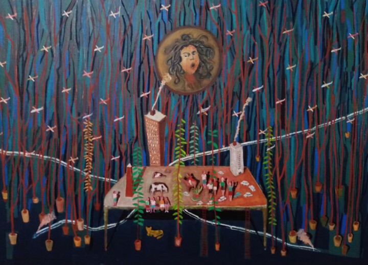 Картина под названием "La Méduse." - Fernando Cometto, Подлинное произведение искусства, Масло Установлен на Деревянная рама…
