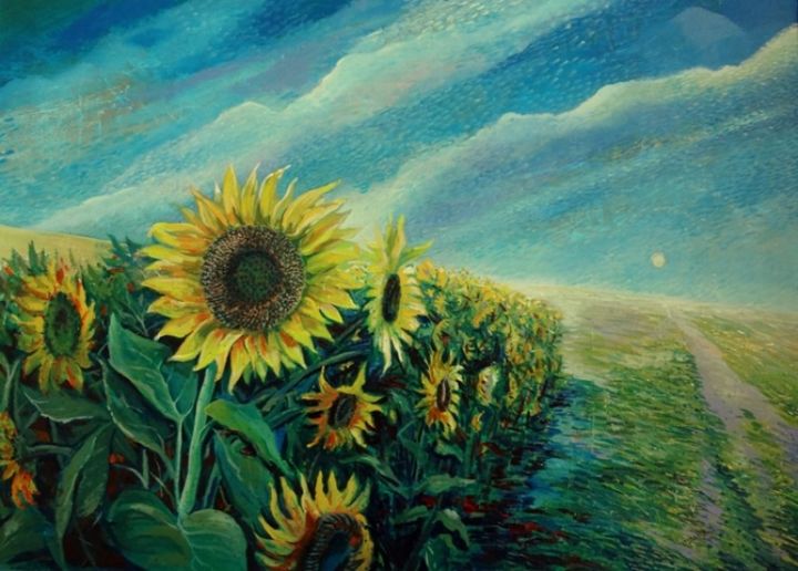 Картина под названием "Sunflowers" - Ojaras Masidlauskas, Подлинное произведение искусства, Масло
