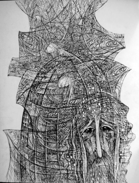 Dessin intitulée "клетка-освобождение" par Oksana Prudnikova, Œuvre d'art originale, Stylo gel