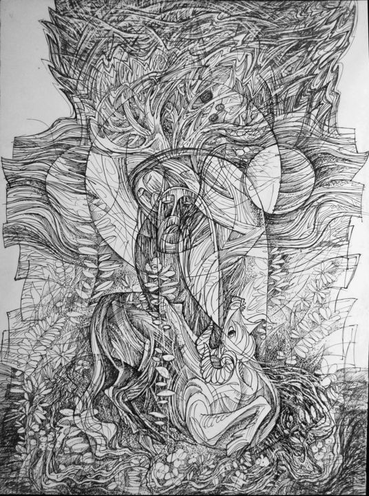 Рисунок под названием "сквозь века_03" - Oksana Prudnikova, Подлинное произведение искусства, Гелевая ручка
