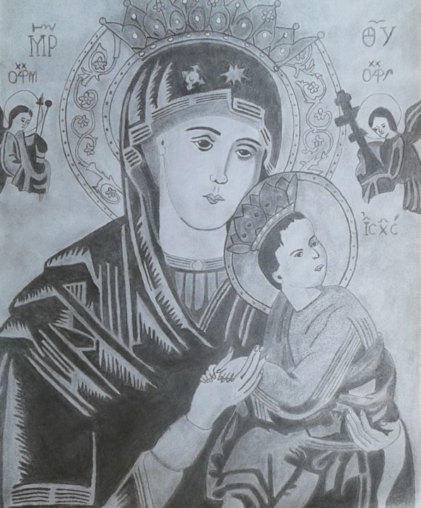 Σχέδιο με τίτλο "Mary" από Okafor Martin Nicholas, Αυθεντικά έργα τέχνης, Γραφίτης