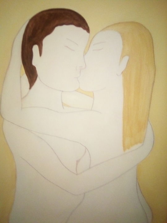 Painting titled "Le baiser - The kiss" by Pulsart, Original Artwork