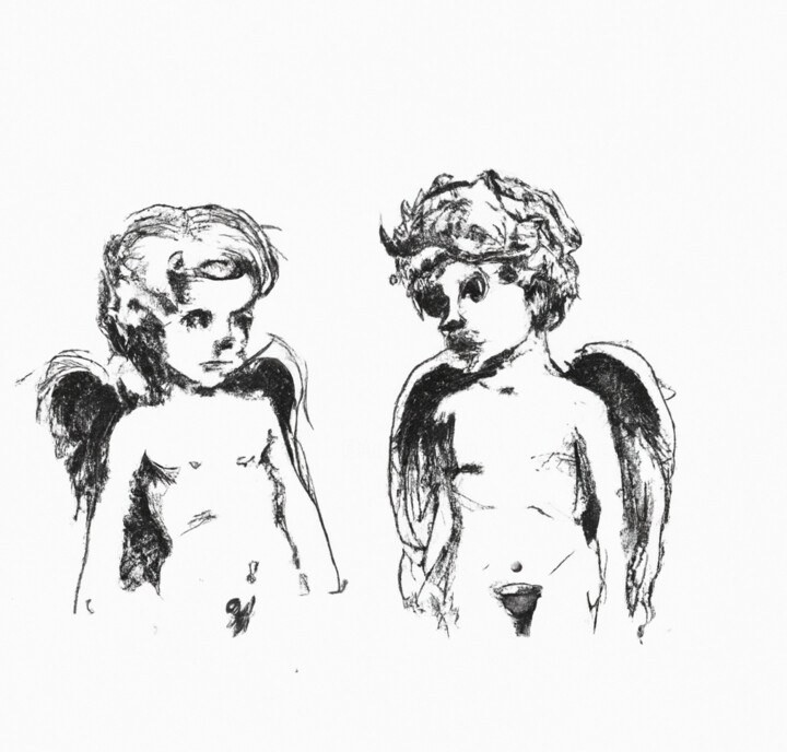 Peinture intitulée "Heavenly Angelic Ba…" par Okdimension, Œuvre d'art originale, Crayon