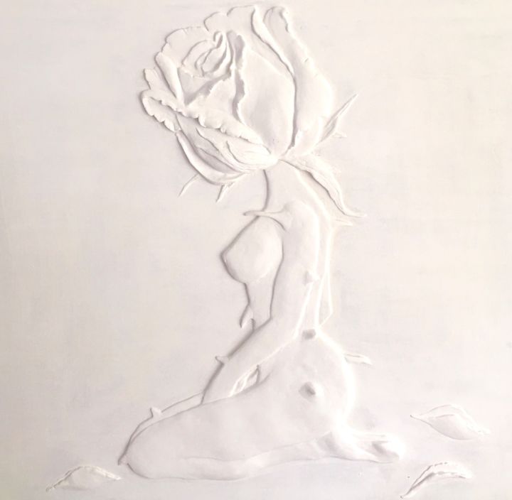 Sculptuur getiteld "Nude Flower Girl" door Oksana Kovalenkova (PerlaD’Arte), Origineel Kunstwerk, Gips