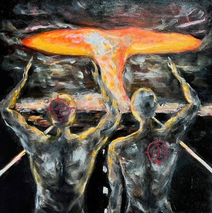 Painting titled "Doomed" by Oksana Alekhina, Original Artwork, Acrylic Mounted on Wood Stretcher frame