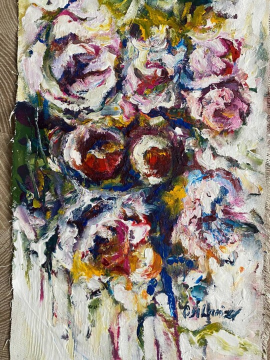 Картина под названием "Цветы на холсте руч…" - Oksana Almiz, Подлинное произведение искусства, Масло