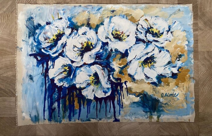 Painting titled "White bloom." by Oksana Almiz, Original Artwork, Acrylic