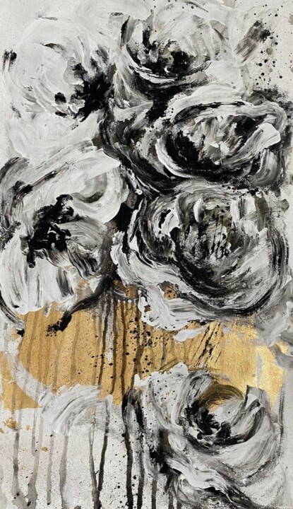 Painting titled "White black gold" by Oksana Almiz, Original Artwork, Acrylic