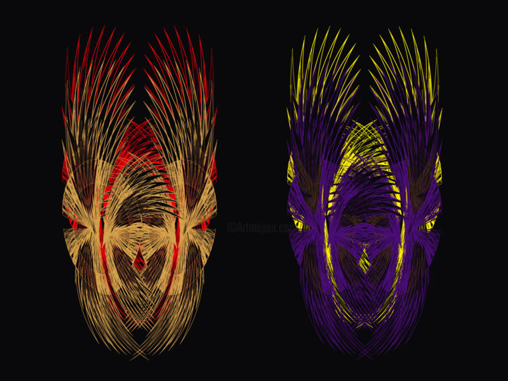 Digitale Kunst mit dem Titel "Demon masks" von Oksana Budnichenko, Original-Kunstwerk, Digitale Malerei